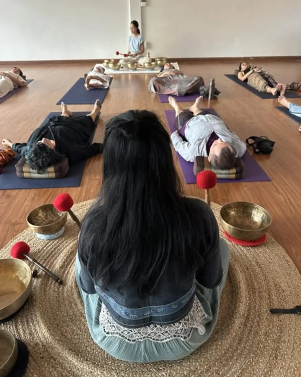 Installers working on the new studio floor