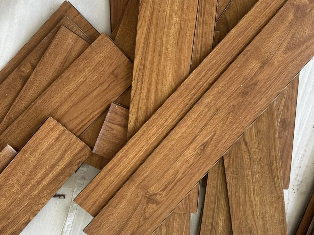 Close-up of new wooden floor planks
