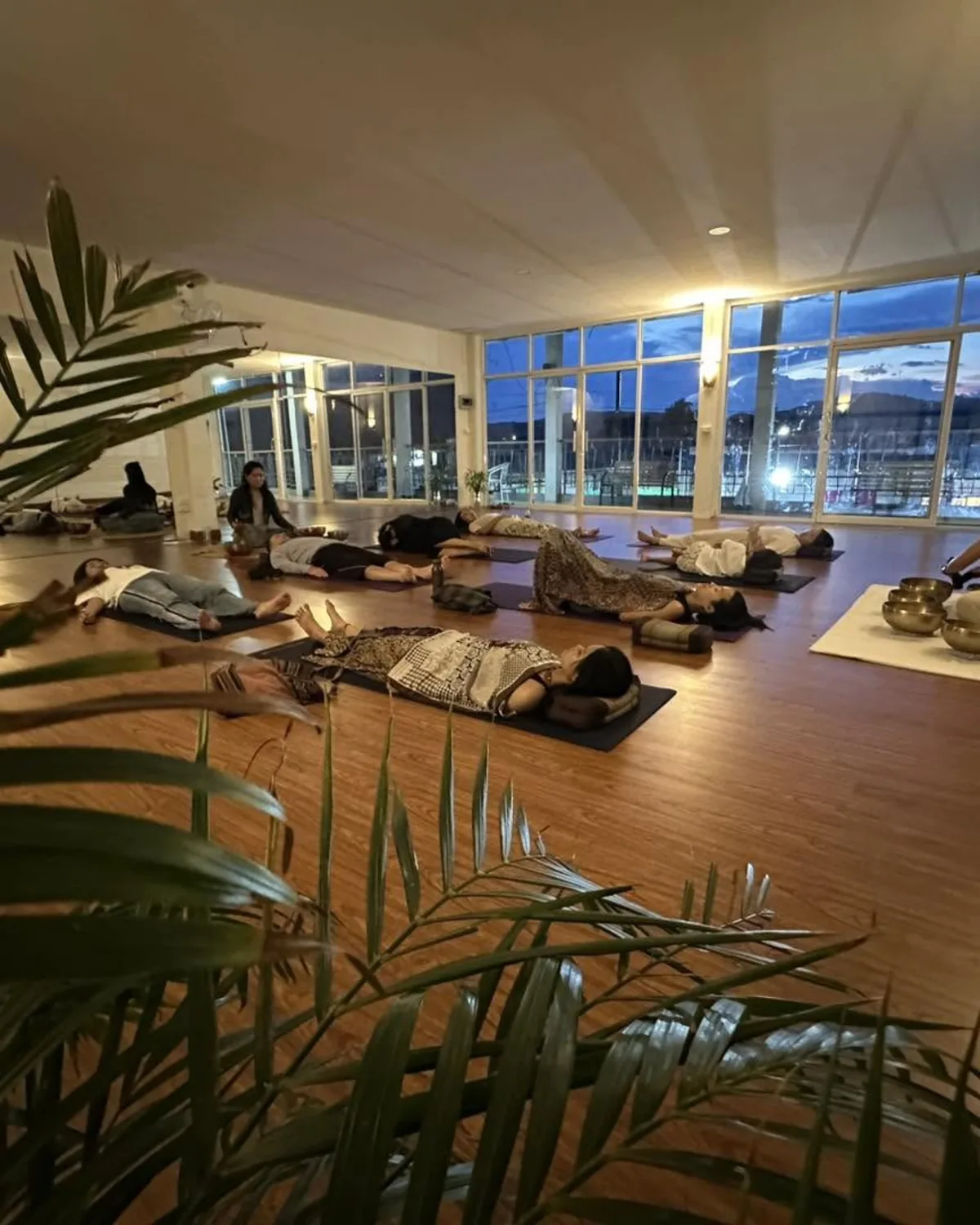 Evening sound bath session in the studio